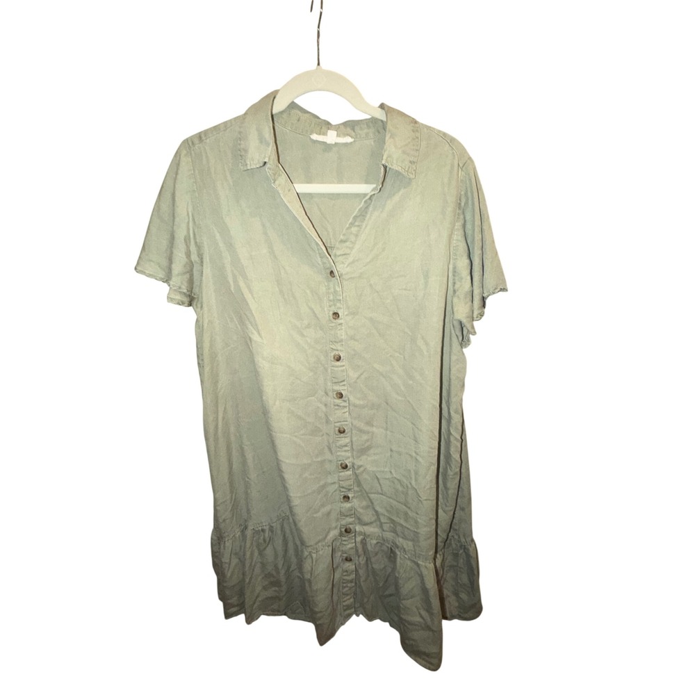 Jane + Delancey Sage Green Lyocell Button Down Tiered Ruffle Shirt Dress 1X